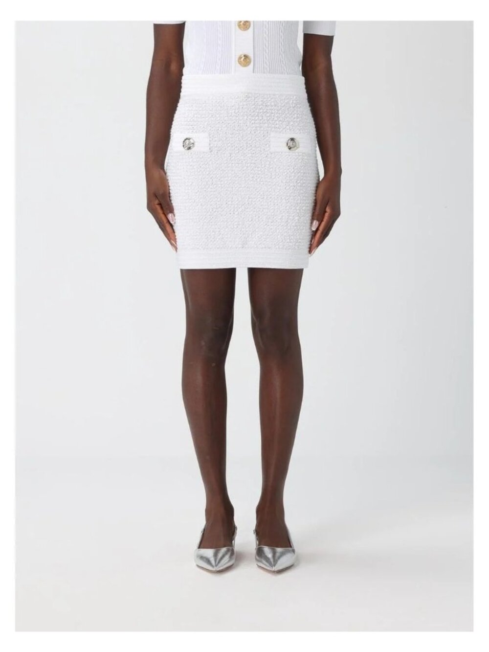 NWT $1795 Balmain Tweed Skirt Cream Size FR 38 US 6